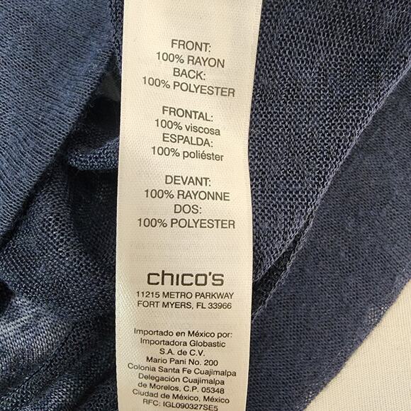 Chicos Zenergy Women Top Size 1 Medium Blue Multi Stripe 3/4 Dolman Sleeve Sheer - Picture 8 of 10